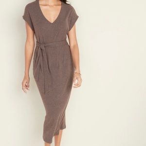 Tie Belt Rib-Knit Shift Dress